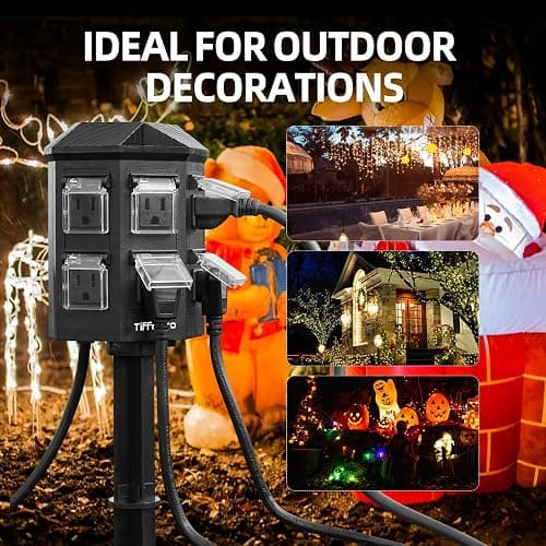 Outdoor Power Strip with 100FT Extension Cord, 100FT Remote Control, Dusk to Dawn Light Timer Waterproof, 6 Grounded Outlets for Yard, Pool and Garden, ETL Listed thumbnail 7