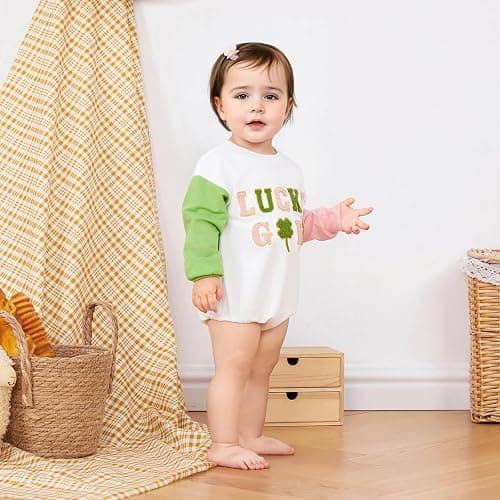 FOCUSNORM St. Patrick's Day Baby Girl Outfit Long Sleeve Ireland Festival Romper jumpsuit Four Leaf Clover Onesie Clothes thumbnail 3