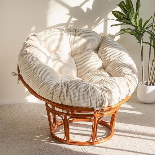 HIGOGOGO Papasan Chair Cushion with Corduroy Cover (Without Chair), 48 x 48 Inch Supportive Cushion, Overstuffed Chair Cushion,Beige - Image 1