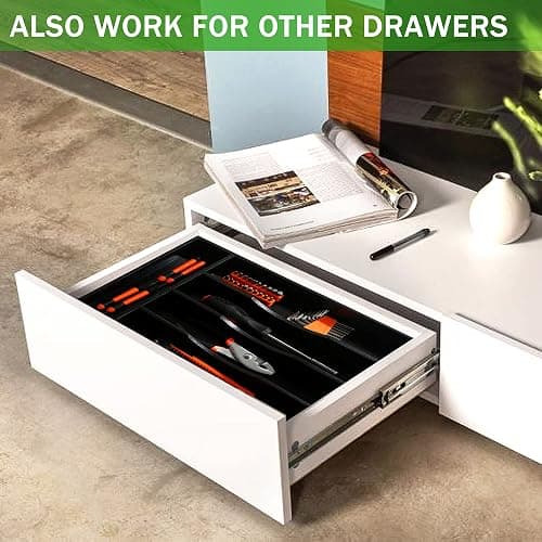 Greenual Black Silverware Organizer 10 In Utensil Organizer Silverware Tray for Drawer Cutlery Flatware Organizer for Kitchen Bamboo Wood thumbnail 7