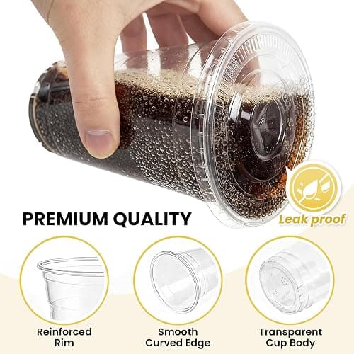 100 Pack 16 oz Plastic Cups with Lids and Straws, Clear Disposable Plastic Cups, Heavy Duty Iced Coffee Cups with Leak-Resistant Lids, Cold Drink Cups for Smoothies, Juice, Soda & Party To Go thumbnail 5