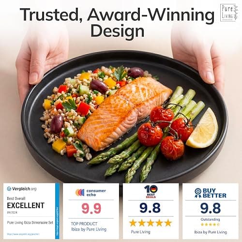 24 Piece Black Dinnerware Set for 8 | Matte Black Plates and Bowls Sets, Modern Stoneware Black Dishes Set | Scratch Resistant, Dishwasher & Microwave Safe | Matte Black Finish Ultra-Chic & Modern thumbnail 4