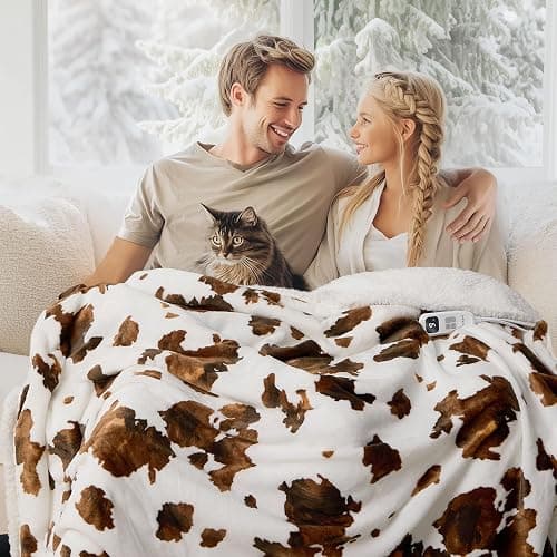 blunique Heated Blanket Throw Blanket - Fast Heating Electric Blanket, Soft Flannel Heated Throw with 10 Time Settings,10 Heating Settings, Warm Gifts for Women & Mom & Grandma(50"x60"Brown Highland) thumbnail 8