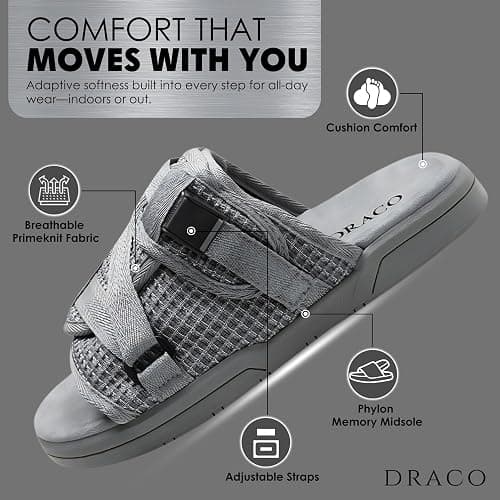 Draco DracoSlides Reflective Slides for Men and Women, Wrapped in Reflective 3M with Adjustable Straps for Wide/Narrow Feet, Sandals with Arch Support & Slip Resistant, Men & Women Footwear, Black thumbnail 2