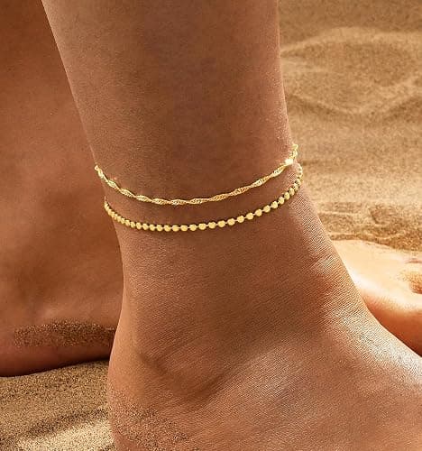 Striviio Gold Ankle Bracelets for Women, 14K Waterproof Gold Plated Anklets Set, Layered Gold Ankle Bracelets for Women Jewelry Gift thumbnail 4