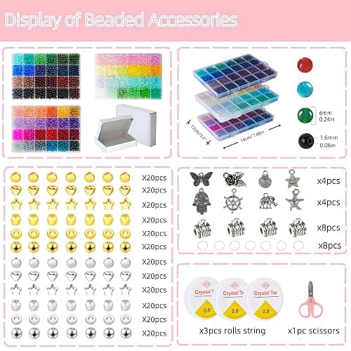 REVKI 72 Colors 6mm Glass Beads for Jewelry Making,3000PCS+ Round Crystal Glass Beads Bracelet Making Kit with Accessories, Bead Starter Kit Crafts Gifts Set Suitable for Teen Adults thumbnail 3