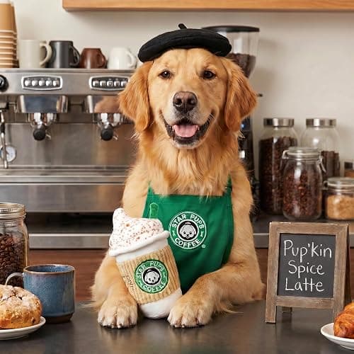 Nestpark Parody Star Pups Coffee Dog Toy Pup'kin Spice Latte - Funny Plush Squeaky Crinkle Dog Toys for Medium, Small and Large for Dog Birthday thumbnail 2