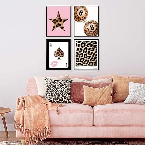 Locomiss Pink Leopard Wall Art Decor Posters, Trendy Y2K Leopard Girly Prints, Pink Funky Retro Cheetah Print Lucky 8 Ball Posters for Teen Girls Room College Dorm Decor, Set of 4 (8x10 Unframed) thumbnail 5