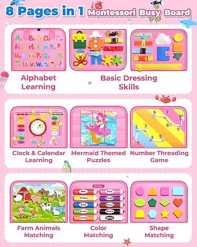 Gojmzo Busy Board Montessori Toys for Toddler Girl Birthday Gifts, Busy Book Sensory Toys for Toddlers, Learning Educational Toddler Travel Activities thumbnail 4