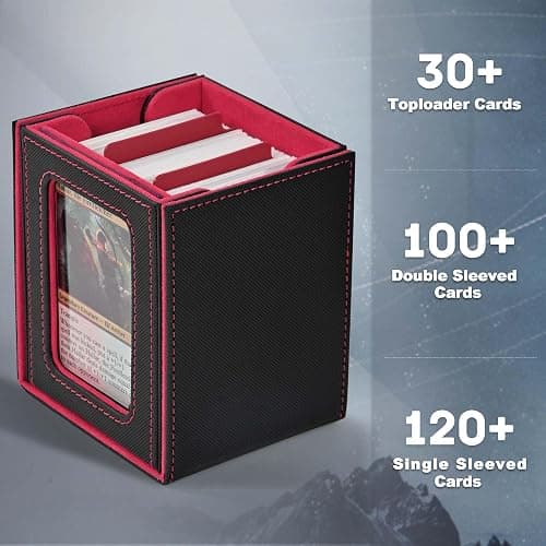 ZLCA MTG Deck Box with Commander Window Display, Trading Card Storage Box Holds 100 Double-Sleeved Cards Suitable for TCG/CCG/PTCG/EDH/Magic/Sport Cards (Black&Red) thumbnail 4