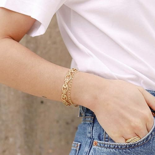 SOFYBJA 18k Gold Plated Personalized Chunky Cuban Oval Link Chain Bracelets for Men Toggle Rope Bracelet Jewelry for Women thumbnail 5