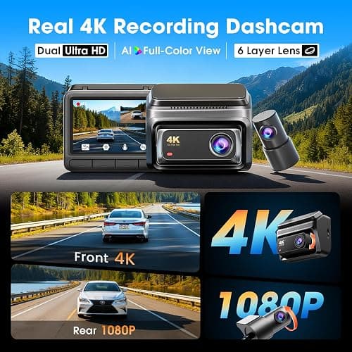 DDPAI 4K Dash Cam Front and Rear, Built-in 32G eMMC Dual Dash Car Camera,64GB Card Included Dashcam,Night Vision Dash Camera,5GHz WiFi, 7 Days Parking Mode,GPS,3" IPS, ADAS, WDR,Support 512GB,Z60 thumbnail 2