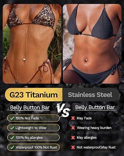 Jstyle G23 Titanium Dangle Belly Button Rings for Women 14G Internally Threaded Belly Ring Dangling Piercing Jewelry with Heart Butterfly CZ Hypoallergenic Navel Piercing Ring thumbnail 2