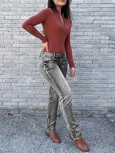 Flamingals Butt Lifting Bootcut Jeans Stretchy Casual Fall Winter Trendy Flare Leg Jeans for Women thumbnail 4