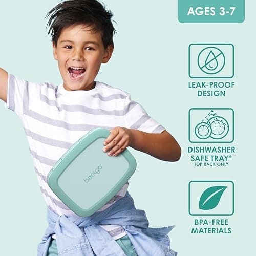 Bentgo Kids Bento-Style 5-Compartment Leak-Proof Lunch Box - Ideal Portion Sizes for Ages 3 to 7 - Durable, Drop-Proof, Dishwasher Safe, PFAS & BPA-Free & Made with Food-Safe Materials (Seafoam) thumbnail 4