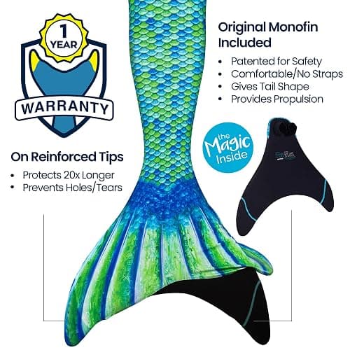 Fin Fun Mermaidens - Mermaid Tails for Swimming for Women, Teens and Adults with Monofin - X-Large - Aussie Green thumbnail 4