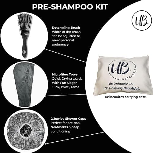 UNIBEAUTIES Hair Detangler Hair Treatment Pre-Shampoo Bundle made for 2 Pack African Pride Moisture Miracle Aloe & Coconut Water Pre-Shampoo & unibeauties Hair Care Kit- Detangling Hair Brush,Shower Caps& Microfiber Hair Towel thumbnail 4