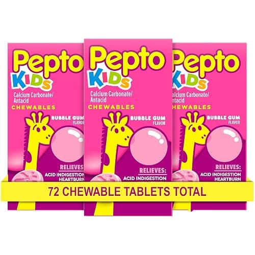 Pepto Kids Bubblegum Antacid Tablets Chewable, Upset Stomach Relief for Kids, Heartburn Relief, Acid Indigestion and Sour Stomach Relief, 72 Chewable Tablets (3x24 ct) - Image 1