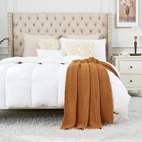 Chunky Cable Knit Throw Blanket Lightweight Burnt Orange 100% Organic Cotton Blanket for Sofa Couch Bed Baby Nursery, Rustic Shabby Chic Modern Farmhouse, 51” x 63” Give Laundering Bag thumbnail 4