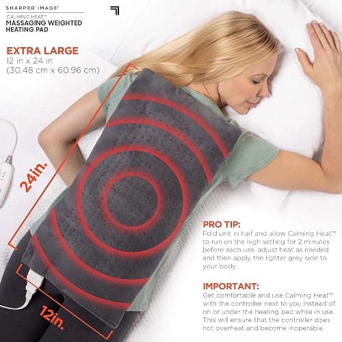 Calming Heat Massaging Weighted Heating Pad by Sharper Image- Electric Heating Pad with Massaging Vibrations, Auto-Off,12 Settings- 3 Heat, 9 Massage- 27 Relaxing Combinations, 12” x 24”, 4lbs thumbnail 4