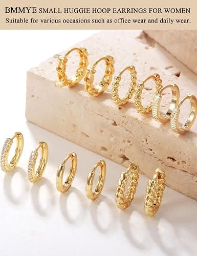 BMMYE Gold Huggie Hoop Earrings for Women Hypoallergenic 14K Gold Plated Mini Hoops Earrings Set for Multiple Piercing Lightweight Small Hoop Earrings Stack Jewelry for Gifts thumbnail 8