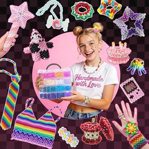 Simetufy 4200Pcs Pony Beads, 24 Assorted Colors 6x9mm Plastic Kandi Beads Bulk for Bracelets Hair Braids Jewelry Making DIY Crafts, 2.41LB (Shaking Packaging) thumbnail 7