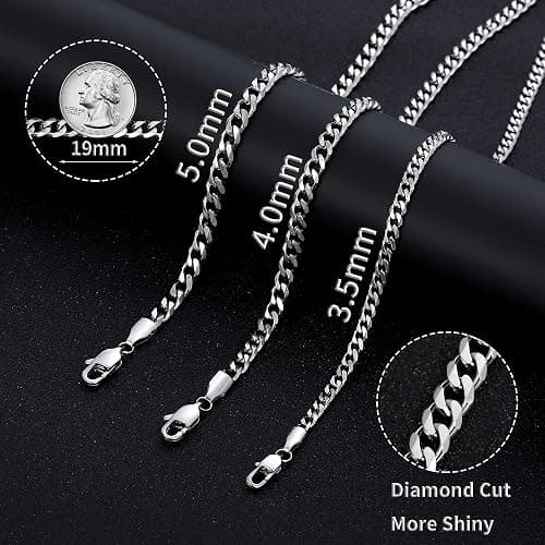 Fiusem 3.5mm Cuban Link Chains for Men, Silver Tone/Black/14K Gold Plated Stainless Steel Necklace Chain, Mens Necklace 16, 18, 20, 22, 24, 26, 28 Inch thumbnail 6