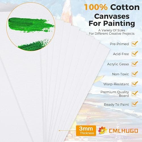 40 Pack Stretched Canvas Boards for Painting 8 of 4x4, 5X 7, 8x10, 9x12, 11x14 Art Blank Canvases, Gesso Primed 100% Cotton Canvas Panels for Acrylic Oil Watercolor Adults & Kids thumbnail 4