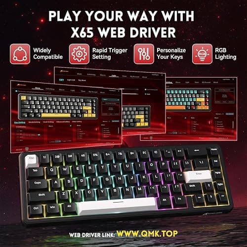 MAMBASNAKE Attack Shark X65 HE Clavier à Déclenchement Rapide, Précision RT de 0,01 mm, 8KHz, Clavier Filaire à Effet Hall à 60% avec Câble 8 KHz, Actionnement Réglable, Snap Tap, pour PC/Mac, Noir thumbnail 7