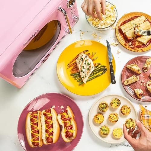 Nostalgia Countertop Microwave Oven with Easy Clean Interior - Retro Microwave with LED Display & Child Lock- Compact 0.7 Cu. Ft. Oven With 12 Pre-Programmed Settings for Quick Cooking- 700-Watts-Pink thumbnail 2