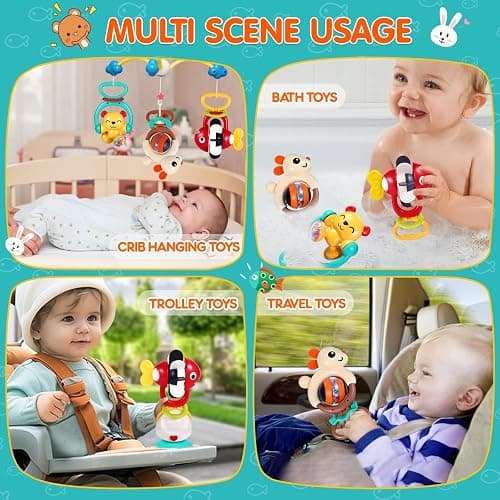 Baby Toys 6-12 Months Infant Toys Set of 3 High Chair Suction Cup Rattle Teething Toys for Baby 6 7 9 12-18 Months 2-in-1 Sensory Development Tray Toy Baby Gifts for Boys Girls thumbnail 7