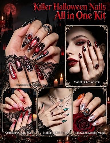 Beetles Halloween Box Vampiric Feast, Gel Nail Polish Kit with UV Light | HEMA- and TPO-Free 8-Color Gel Polish Set with Nail Tips and Stickers for Halloween DIY Nail Art and Gifts for Women thumbnail 3