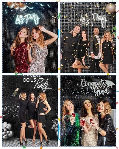 Black Shimmer Wall Backdrop 24 Panels Cover 4 x 6 Ft, Photo Backdrops for Wedding,Graduation,Anniversary,Birthday,Party Decoration thumbnail 6