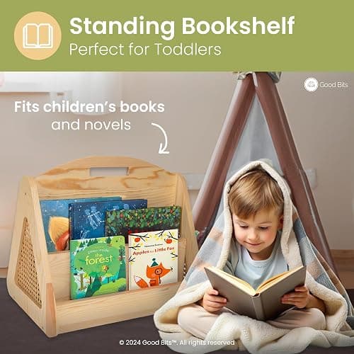 Double-Sided Montessori Bookshelf for Kids, Rattan Book Shelf for Playrooms, Nursery Book Shelves, Boho Bookcase thumbnail 5
