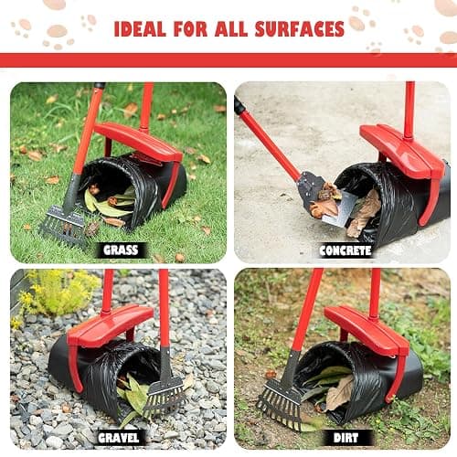 HUZSV Dog Pooper Scooper With Bag Attachment,Heavy Duty Metal Rake&Spade Swivel Bin,NonBreakable Poop Scoop for Small Large Dogs,Includes 100 Waste Bag Odorless Design Easy to Use on Grass,Dirt,Gravel thumbnail 2