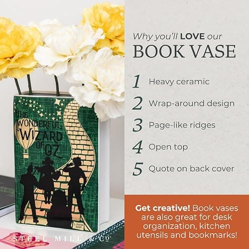 Steel Mill & Co Original Large Book-Shaped Decorative Vase, Ceramic Vases for Home Decor, Cute Bookshelf Decor, Unique Vase for Book Lovers, The Wonderful Wizard of Oz thumbnail 4