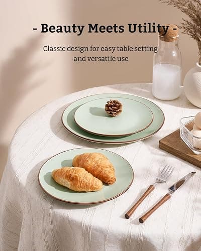 Famiware Venus Plates and Bowls Sets, 24 Pieces Stoneware Speckled Dinnerware Dishes Set for 8, Light Green - Microwave & Dishwasher Safe, Modern Minimalist, for Everyday Meals & Formal Dining thumbnail 3