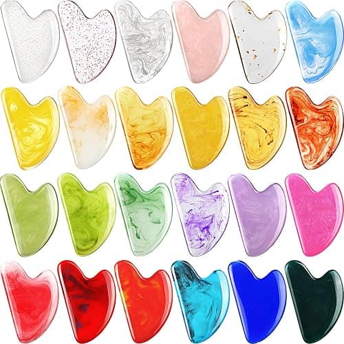 Sherr 24 Pcs Gua Sha Facial Tool Resin Gua Sha Massage Tool Heart Shaped Gua Sha Stone Guasha Board for Face Body Skin Massage Spa Acupuncture Prevent Wrinkles (Multi Colors) - Image 1