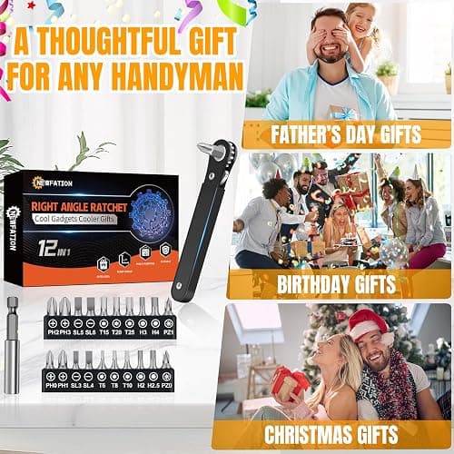 Ratcheting Screwdriver Men Gifts – Right Angle Screwdriver for Tight Spaces, Cool EDC Gadgets, Small Tool Gift for Men Dad Husband thumbnail 3