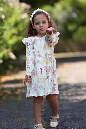 Disney Princess Frozen Elsa Minnie Mickey Stitch Ruffle Sleeve Dress A Line Long Sleeve Kids Clothes Baby to Toddler thumbnail 4