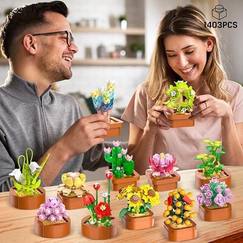CUBIMANA 12 Pack Flowers Succulents Mini Building Set - 1403PCS Flower Botanical Collection for Home Décor 3.6MM Plant Building Blocks Toy, Party Favors for Christmas Birthday Adults Women Kids 10+ thumbnail 2