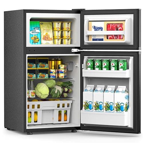 COWSAR 3.2 Cu.Ft Fridge with Freezer, Double Door Compact Fridge for Bedroom, Adjustable Thermostat, Energy-efficient Low Noise Small Refrigerator For Dorm, Office, Bar, RV, Bedroom,Commercial thumbnail 3