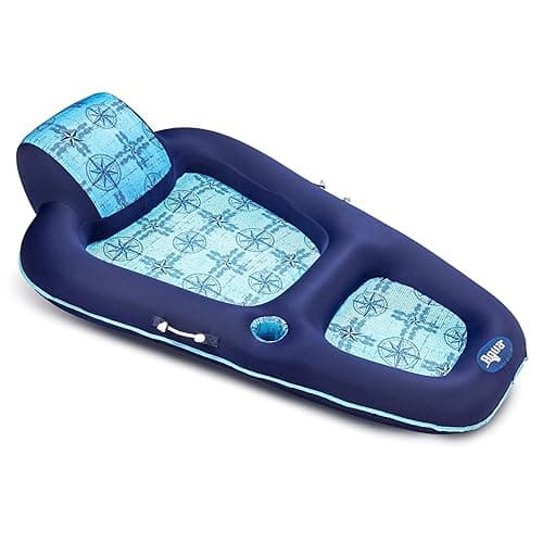 Aqua Campania Ultimate 2-in-1 Pool Float Lounge – Extra Large – Inflatable Pool Floats for Adults with Adjustable Backrest & Cupholder Caddy – Navy Hibiscus - Oversize Ultimate Lounge, 74"-90" Pineapple Hibiscus