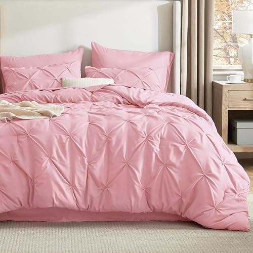 Bedsure Queen Comforter Set Baby Pink - Bed in a Bag Queen Size Bedding 7 Pieces, GentleSoft™ Pintuck Bed Set Gift for Family, Pinch Pleat All Season Comforter with Sheets, Pillowcases & Shams thumbnail 3