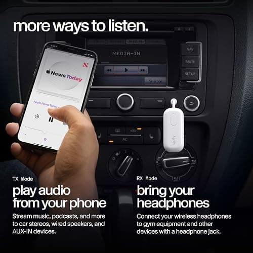 Twelve South AirFly Pro | Bluetooth Wireless Transmitter/Receiver Adapter for 2 Headphones, Audio Sharing, Compatible with 3.5mm aux Jack for Airplanes, TV, Gym, Stereo, and Travel, 25+ Hr Battery thumbnail 6
