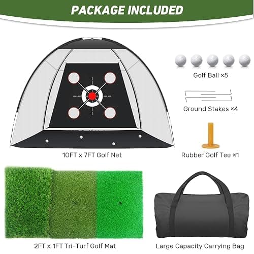 KLAODOT Golf Net with Practice Mat,Golf Hitting Aid Nets 10x7FT for Backyard Driving Chipping Training Swing with Target Mat Balls for Outdoor Indoor，Gifts for Men Dad Him and Golfer thumbnail 6