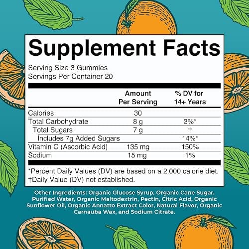 MaryRuth Organics Adult Vitamin C Gummies | USDA Organic | Vegan Chewable Vitamin C Gummies for Ages 14+ | for Immune Support & Overall Wellness | Vegan | Non-GMO | Orange Flavor | 60 Count thumbnail 2