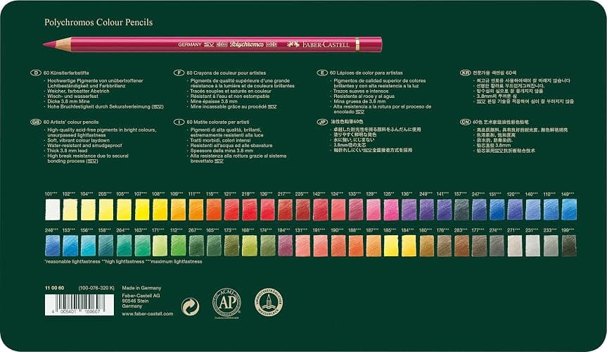 Faber-Castell Polychromos Artists' Color Pencils - Tin of 60 Colors - Premium Quality Artist Pencils thumbnail 4