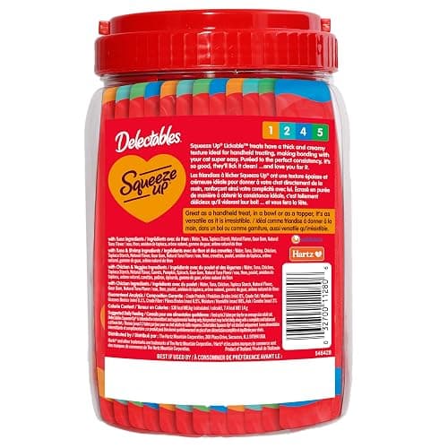 Hartz Delectables Squeeze Up Variety Pack, Creamy Squeezable Puree, Lickable Wet Cat Treats, Grain Free, No Added Fillers, No by-Products, No Added Preservatives, 0.5 Ounces Tube, 48 Tubes Total thumbnail 7