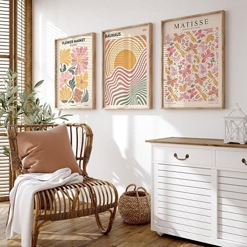 Générique Lot de 3 affiches esthétiques, toile aquarelle esthétique à fleurs roses, peinture murale botanique abstraite, impressions d'art pour salon, chambre et bureau (40 x 50 cm) - Image 1
